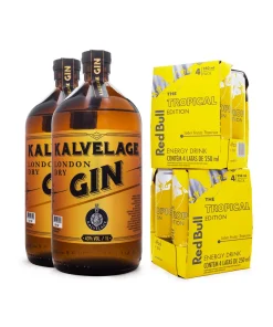 Combo 2x Gin Kalvelage London Dry 1L + 8x Energético Red Bull Tropical Edition 250ml